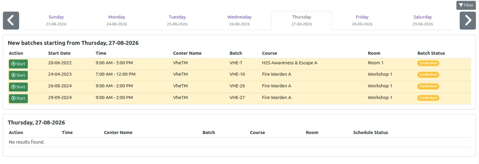 VheTM Faculty Teaching Workload and Lecture Timetable view