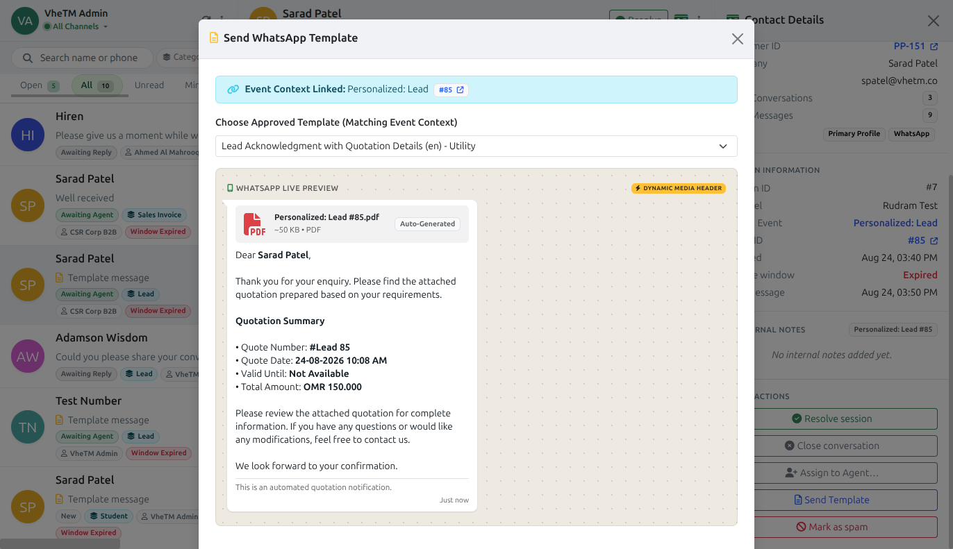 Dynamic media template configuration for course brochures and admission confirmations